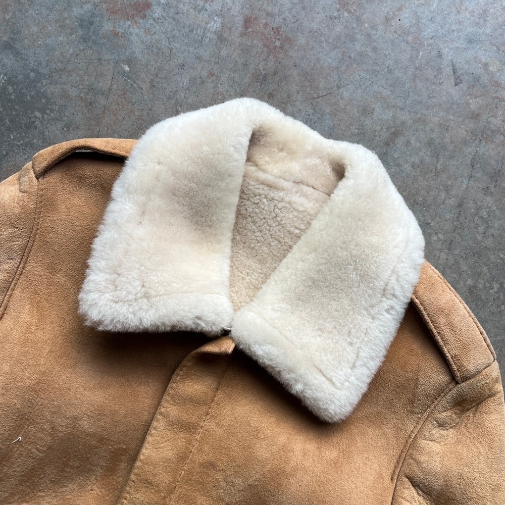 VTG 80s Raleghs Sheepskin Shearling Wool Lined Suede Leather Bomber Jacket 38 - Picture 2 of 14